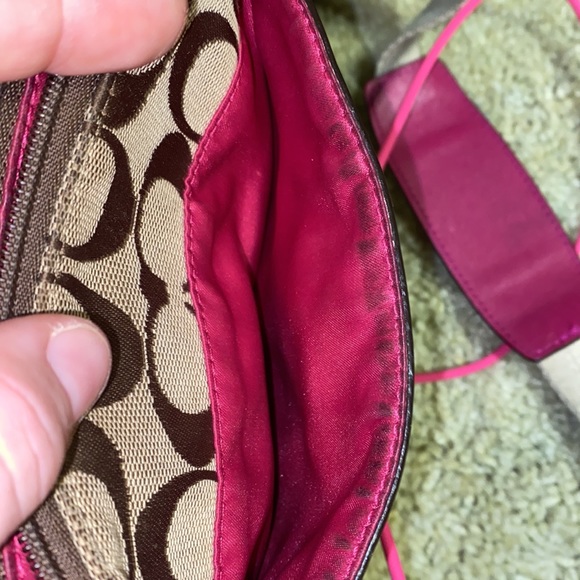 Authentic Coach Legacy Signature Stripe Swingpack Crossbody Bag Khaki Pink - Picture 17 of 17